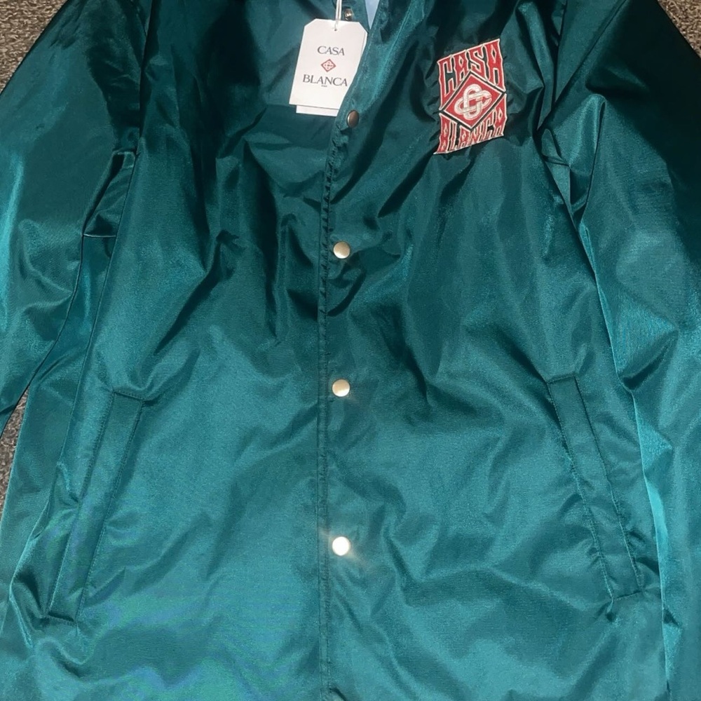 Teal Button-Up Jacket with Logo